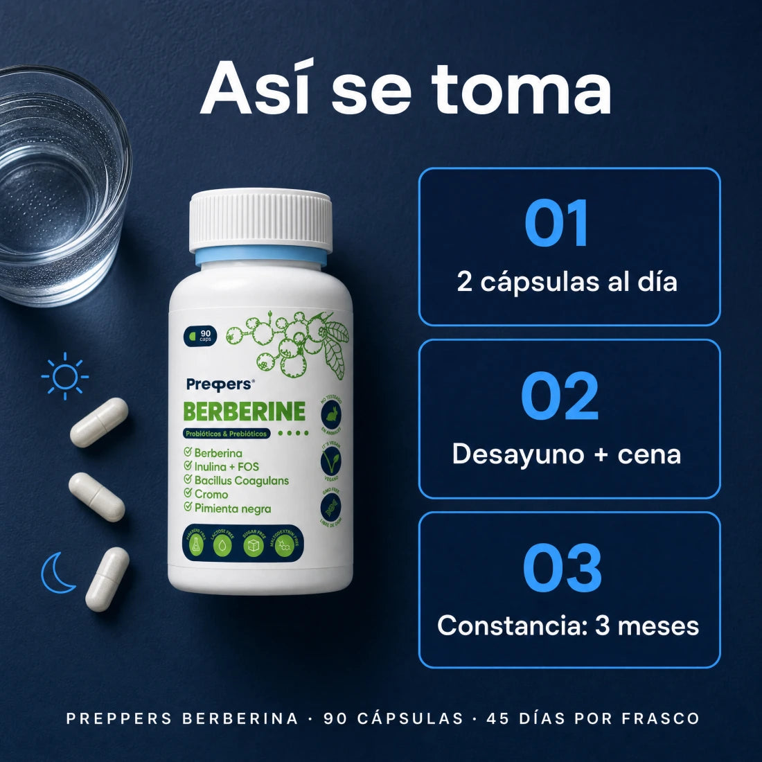 Berberina — modo de uso: 2 cápsulas al día